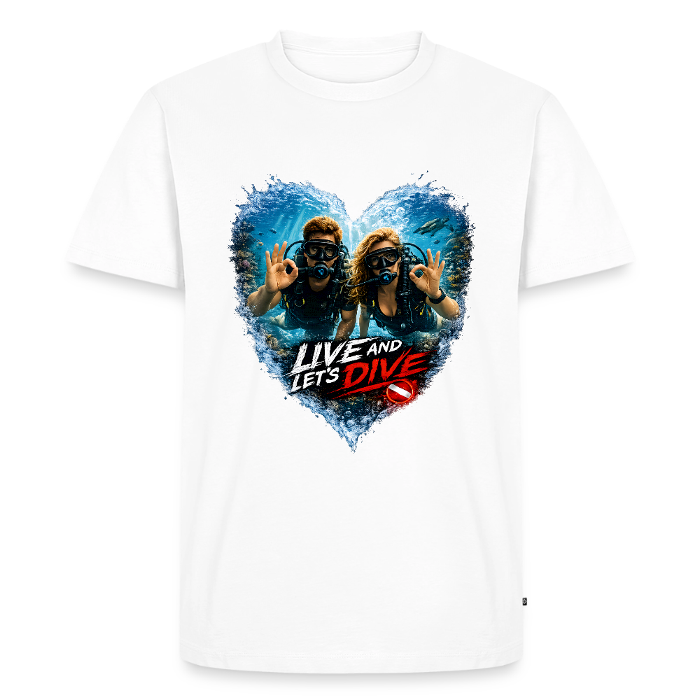 Live And Let's Dive Taucher Paar Herz | Männer Premium T-Shirt - Weiß