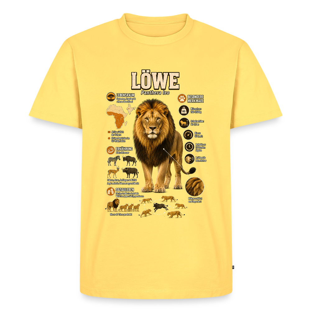 Löwe – König der Savanne | Tier-Infografik | Men’s Premium T-Shirt - Pastellgelb
