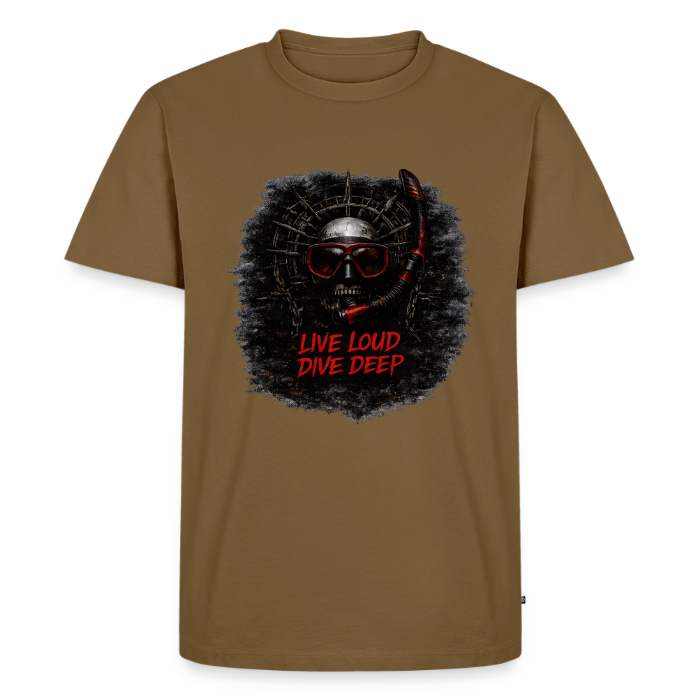 Live Loud Dive Deep – Taucher Totenkopf | Männer Premium T-Shirt - Nussbraun