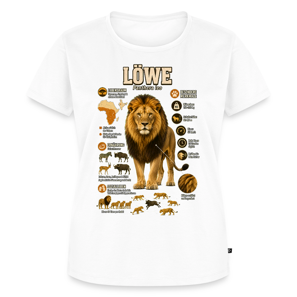 Löwe – König der Savanne | Tier-Infografik | Frauen Premium T-Shirt - Weiß