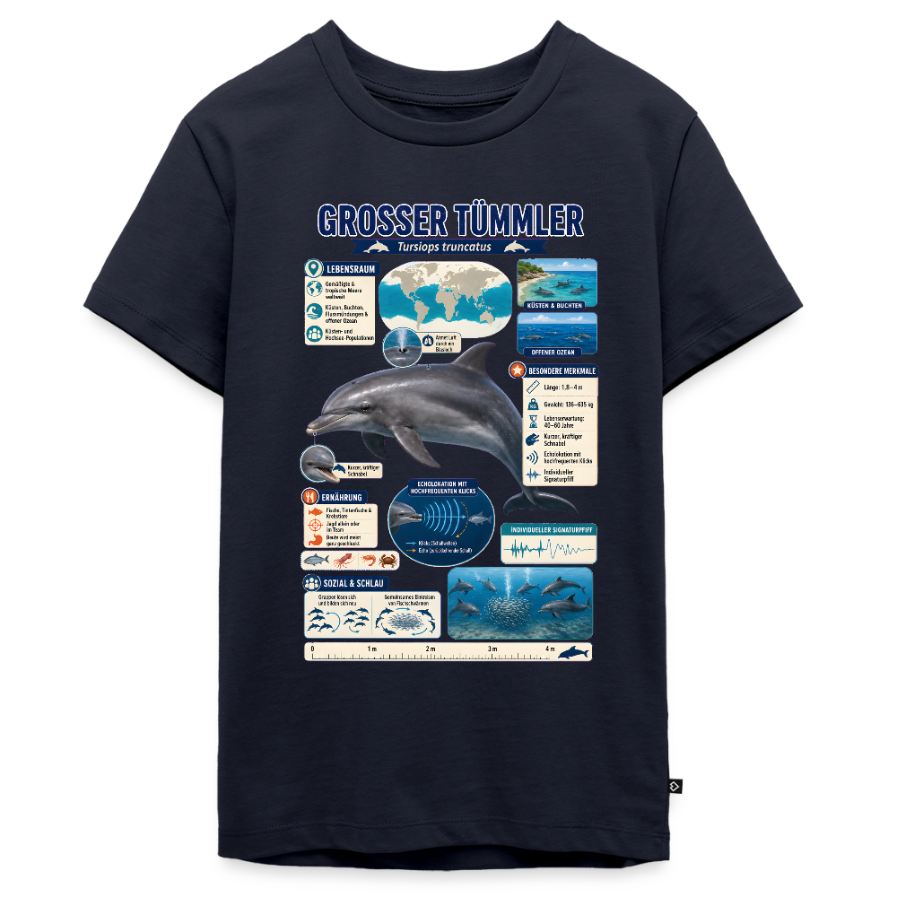 Großer Tümmler Infografik – Spannende Fakten über den intelligenten Delfin | Teenager Premium T-Shirt - Navy