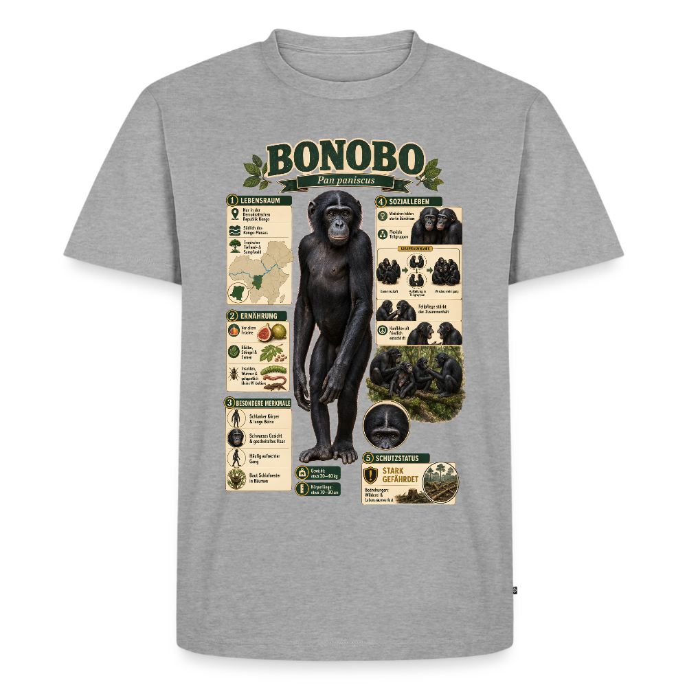 Bonobo Infografik – Faszinierende Fakten über unsere friedlichen Verwandten | Männer Premium T-Shirt - Grau meliert