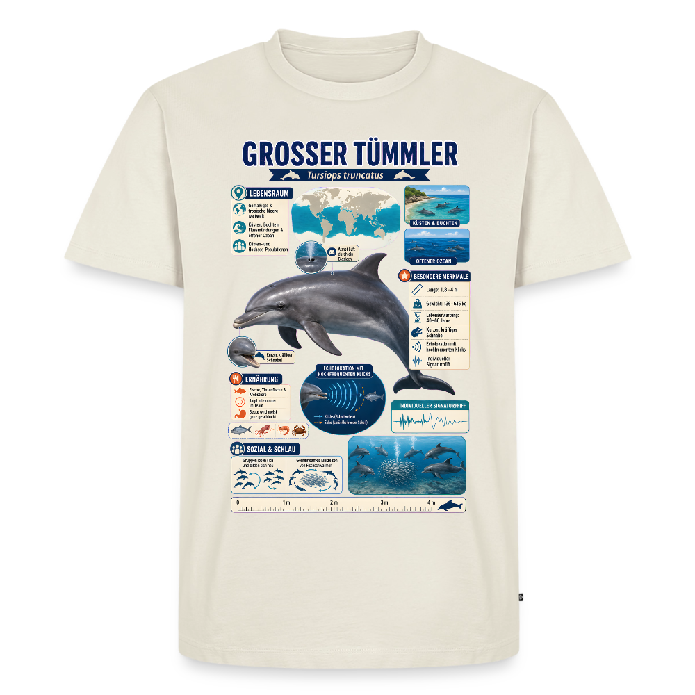 Großer Tümmler Infografik – Spannende Fakten über den intelligenten Delfin | Männer Premium T-Shirt - Naturweiß