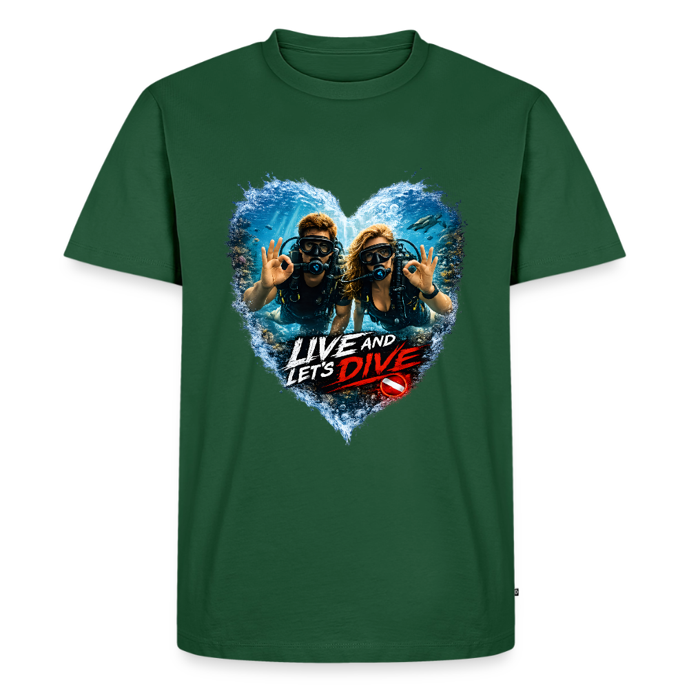 Live And Let's Dive Taucher Paar Herz | Männer Premium T-Shirt - Flaschengrün