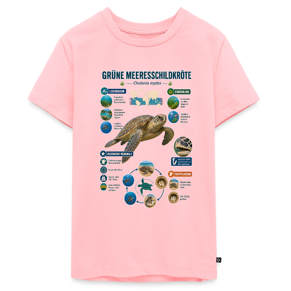 Grüne Meeresschildkröte Infografik – Faszinierende Fakten über den sanften Ozeanbewohner | Teenager Premium T-Shirt - Rosa