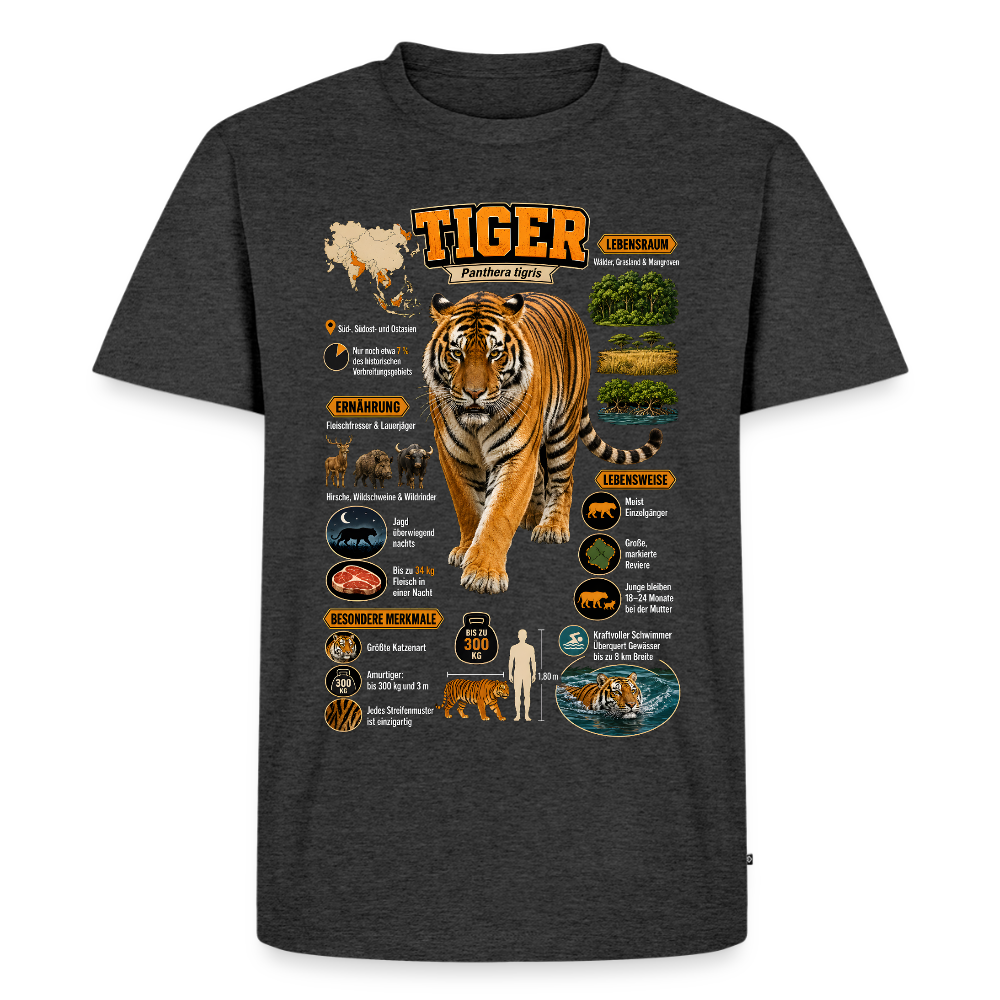 Tiger Infografik – Wissen über den König des Dschungels | Männer Premium T-Shirt - Anthrazit meliert