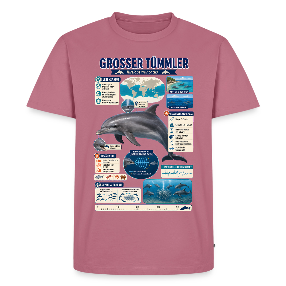 Großer Tümmler Infografik – Spannende Fakten über den intelligenten Delfin | Männer Premium T-Shirt - Mauve