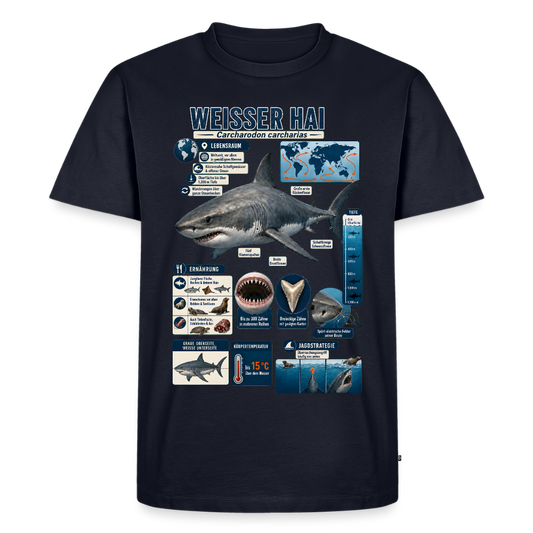 Weißer Hai Infografik – Faszinierende Fakten über den Meeresjäger | Männer Premium T-Shirt - Navy