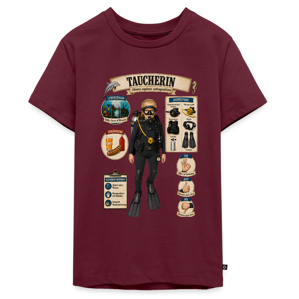 Kleine Taucherin – Homo sapiens subaquaticus | Teenager Premium T-Shirt - Burgunderrot