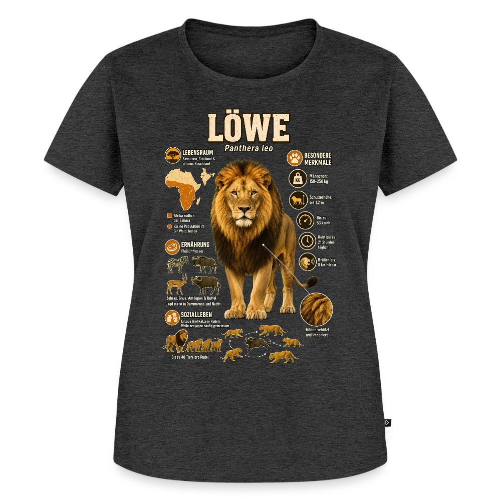 Löwe – König der Savanne | Tier-Infografik | Frauen Premium T-Shirt - Anthrazit meliert