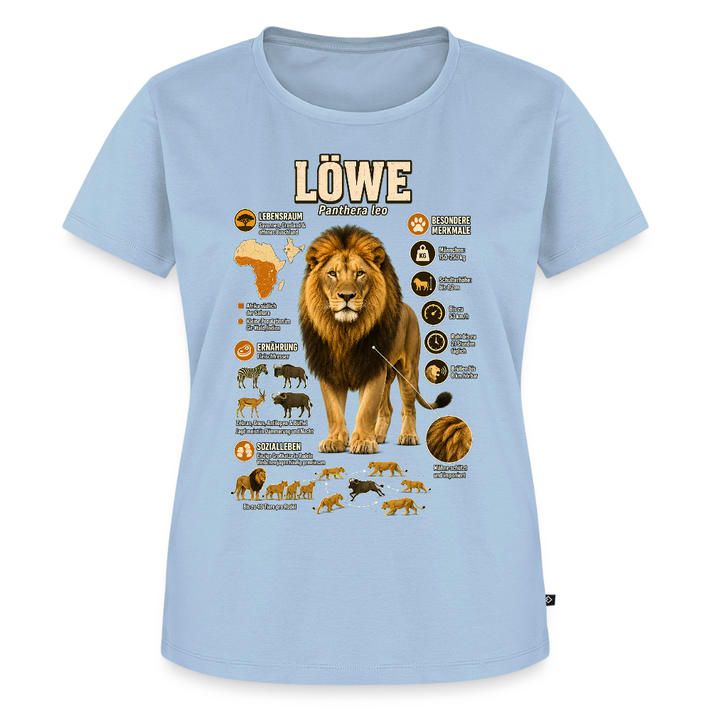 Löwe – König der Savanne | Tier-Infografik | Frauen Premium T-Shirt - Hellblau