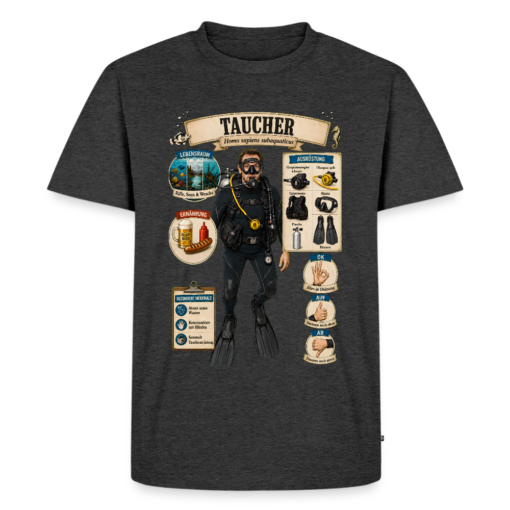 Taucher Infografik – Homo sapiens subaquaticus | Männer Premium T-Shirt - Anthrazit meliert