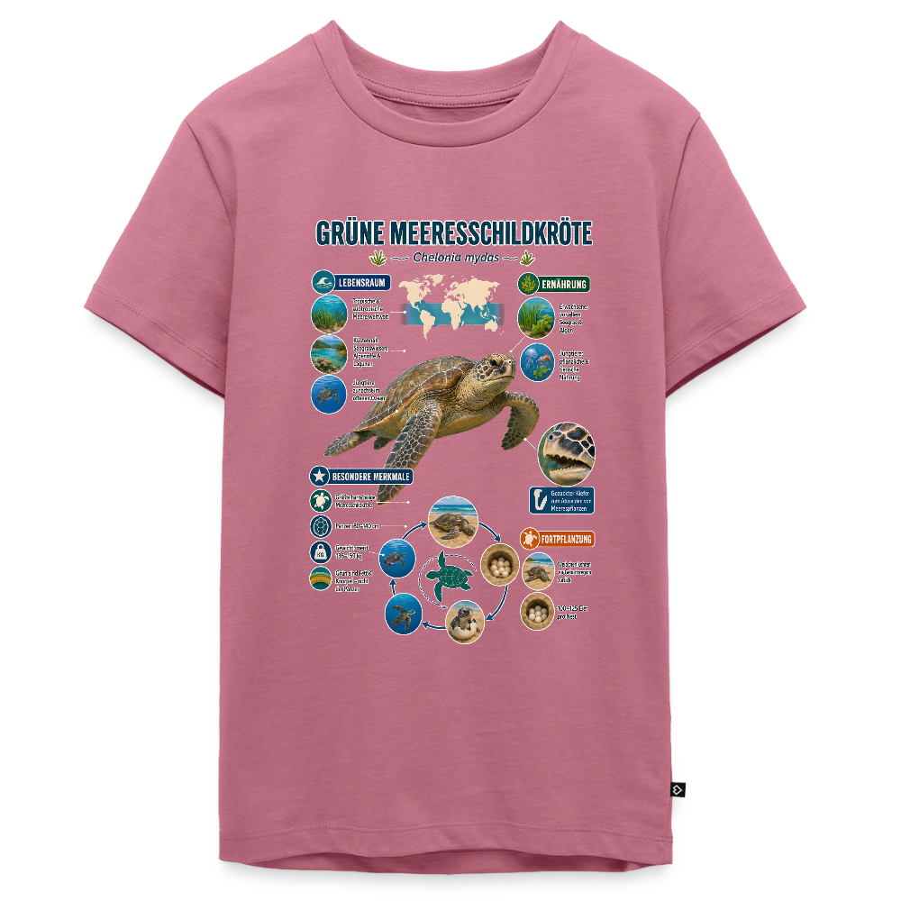 Grüne Meeresschildkröte Infografik – Faszinierende Fakten über den sanften Ozeanbewohner | Teenager Premium T-Shirt - Mauve