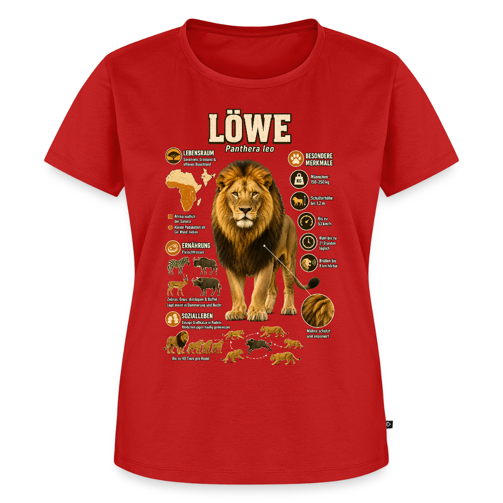 Löwe – König der Savanne | Tier-Infografik | Frauen Premium T-Shirt - Rot