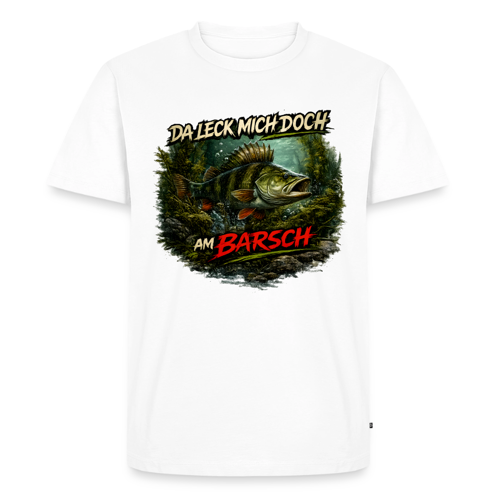 Da leck mich doch am Barsch – Deutscher Flussbarsch | Lustiges Angler Männer Premium T-Shirt - Weiß