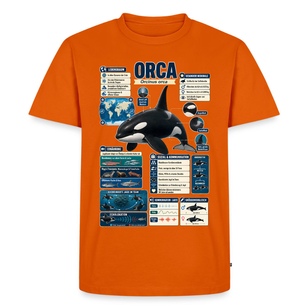 Orca Infografik – Faszinierende Fakten über den Schwertwal | Männer Premium T-Shirt - Orange 