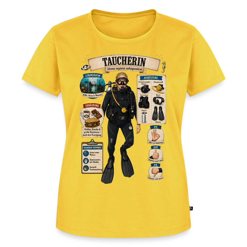 Taucherin – Homo sapiens subaquaticus | Frauen Premium T-Shirt - Sonnengelb