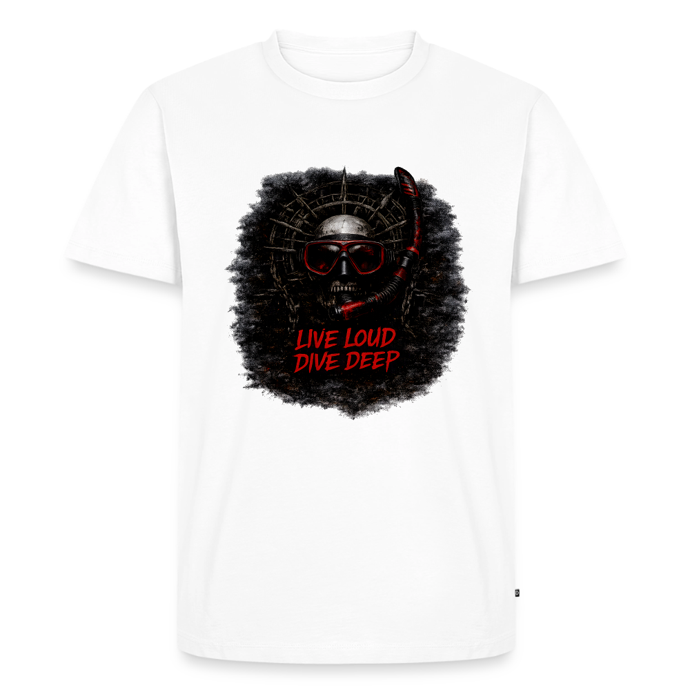 Live Loud Dive Deep – Taucher Totenkopf | Männer Premium T-Shirt - Weiß