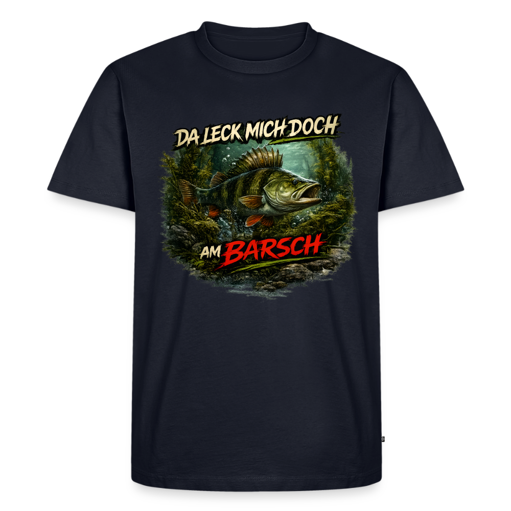 Da leck mich doch am Barsch – Deutscher Flussbarsch | Lustiges Angler Männer Premium T-Shirt - Navy