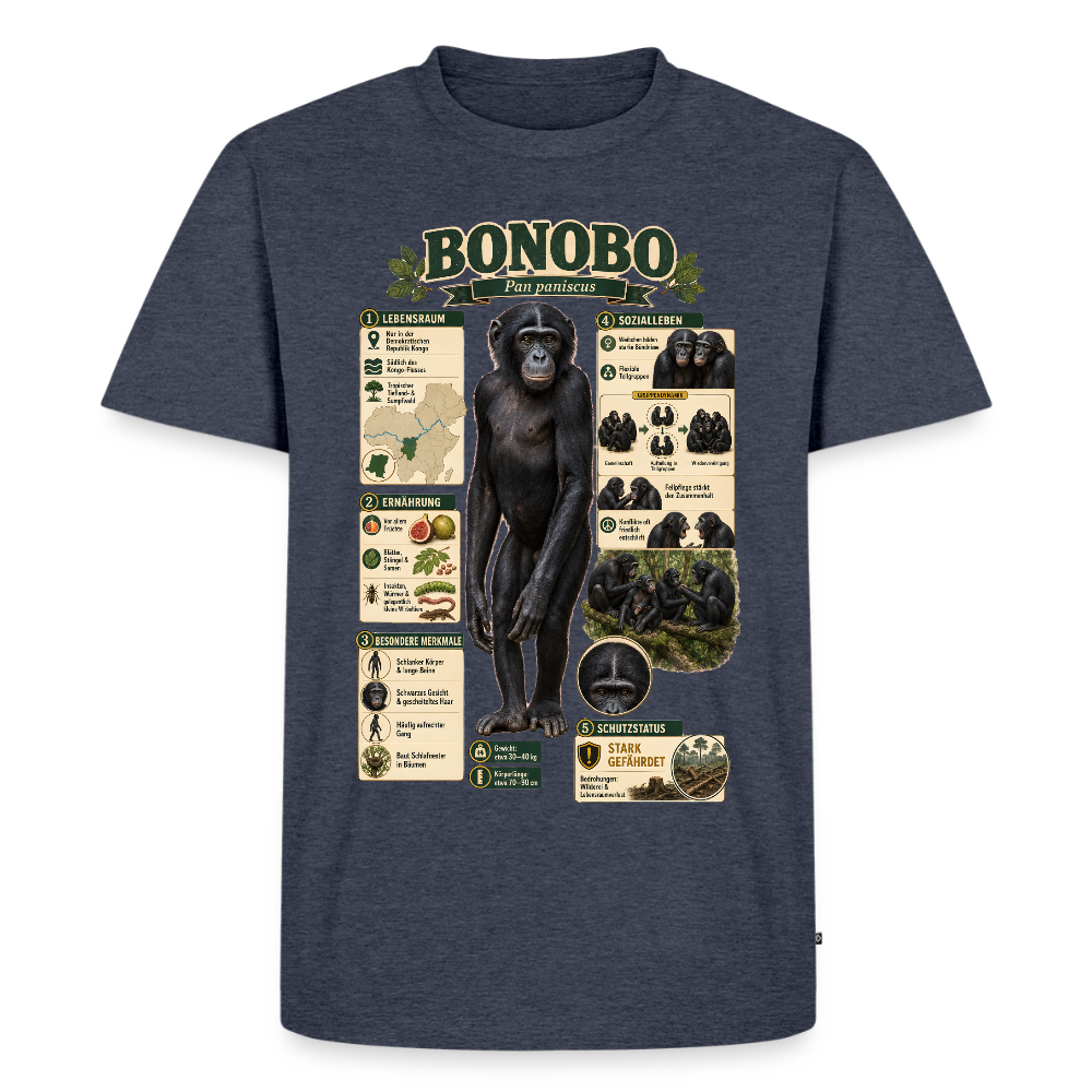 Bonobo Infografik – Faszinierende Fakten über unsere friedlichen Verwandten | Männer Premium T-Shirt - Jeansblau 