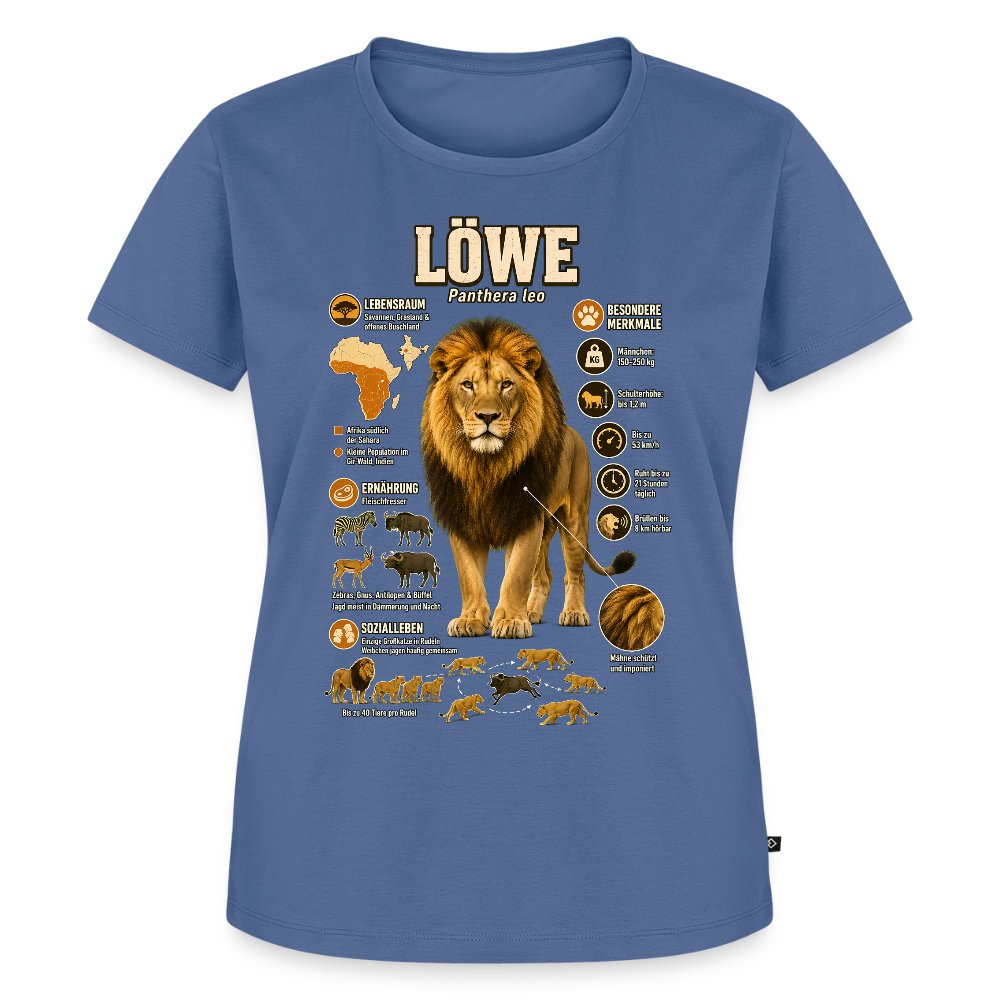 Löwe – König der Savanne | Tier-Infografik | Frauen Premium T-Shirt - Taubenblau