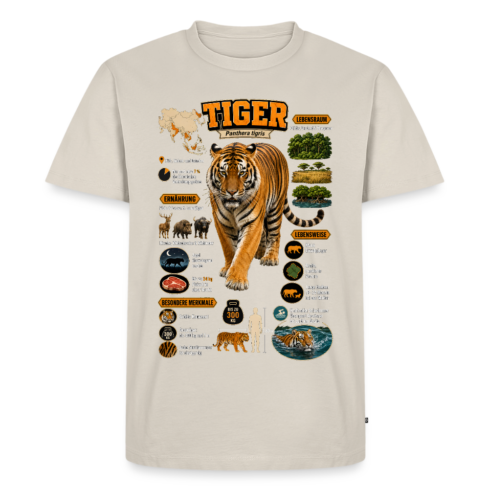 Tiger Infografik – Wissen über den König des Dschungels | Männer Premium T-Shirt - Beige