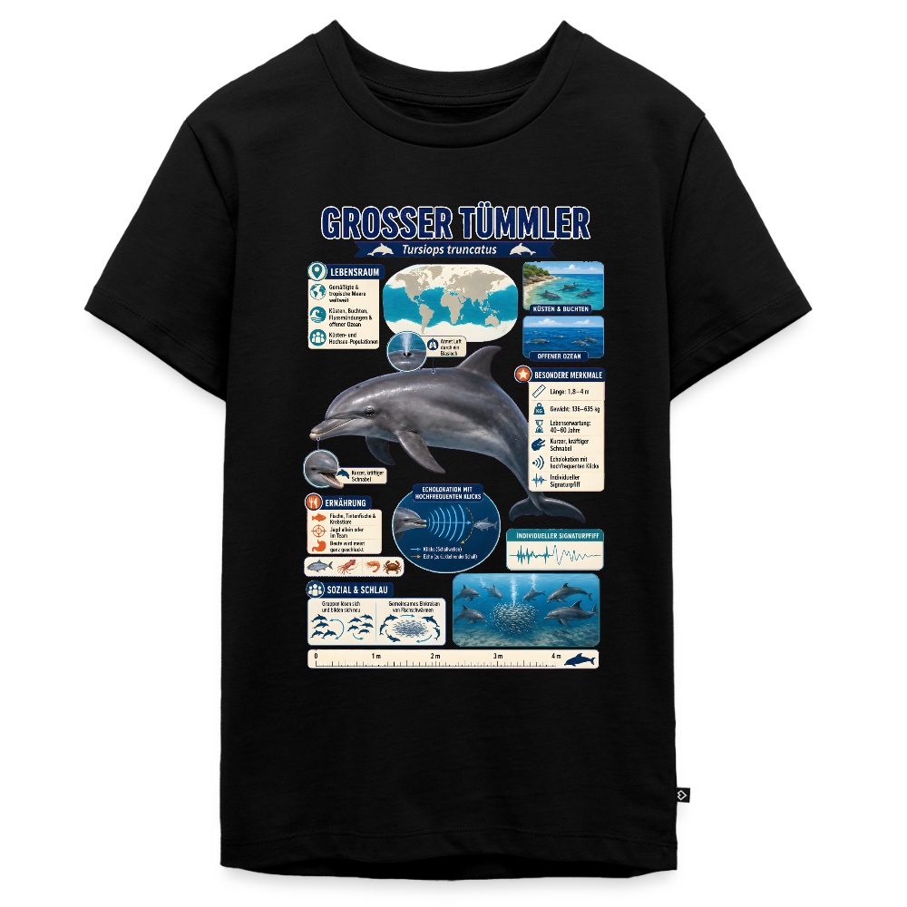 Großer Tümmler Infografik – Spannende Fakten über den intelligenten Delfin | Teenager Premium T-Shirt - Schwarz