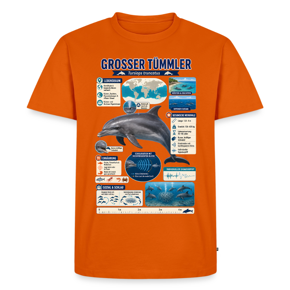Großer Tümmler Infografik – Spannende Fakten über den intelligenten Delfin | Männer Premium T-Shirt - Orange 
