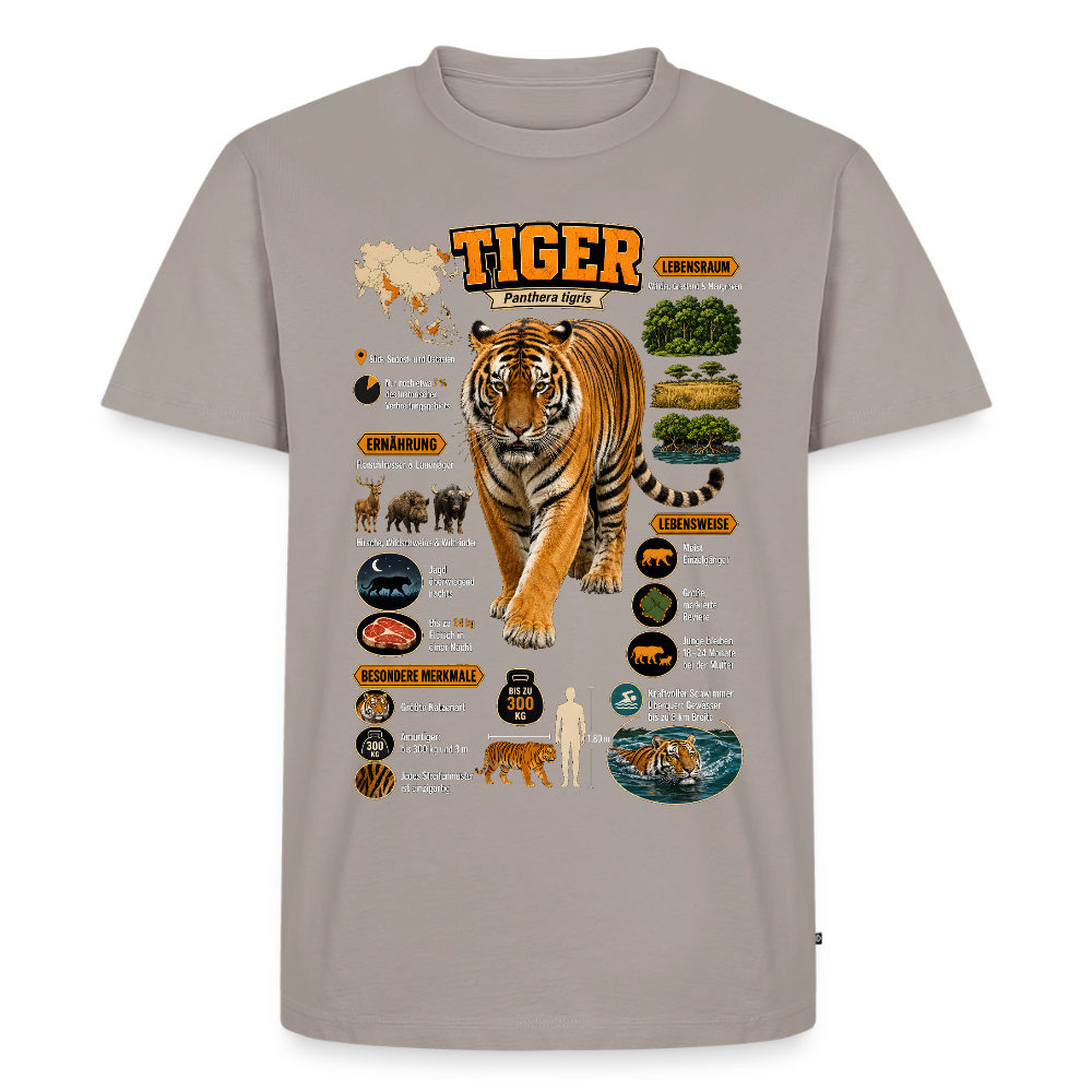 Tiger Infografik – Wissen über den König des Dschungels | Männer Premium T-Shirt - Taupe