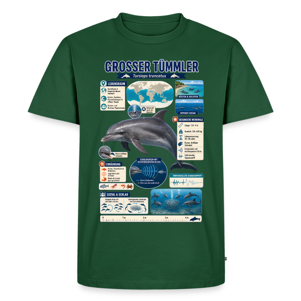 Großer Tümmler Infografik – Spannende Fakten über den intelligenten Delfin | Männer Premium T-Shirt - Flaschengrün