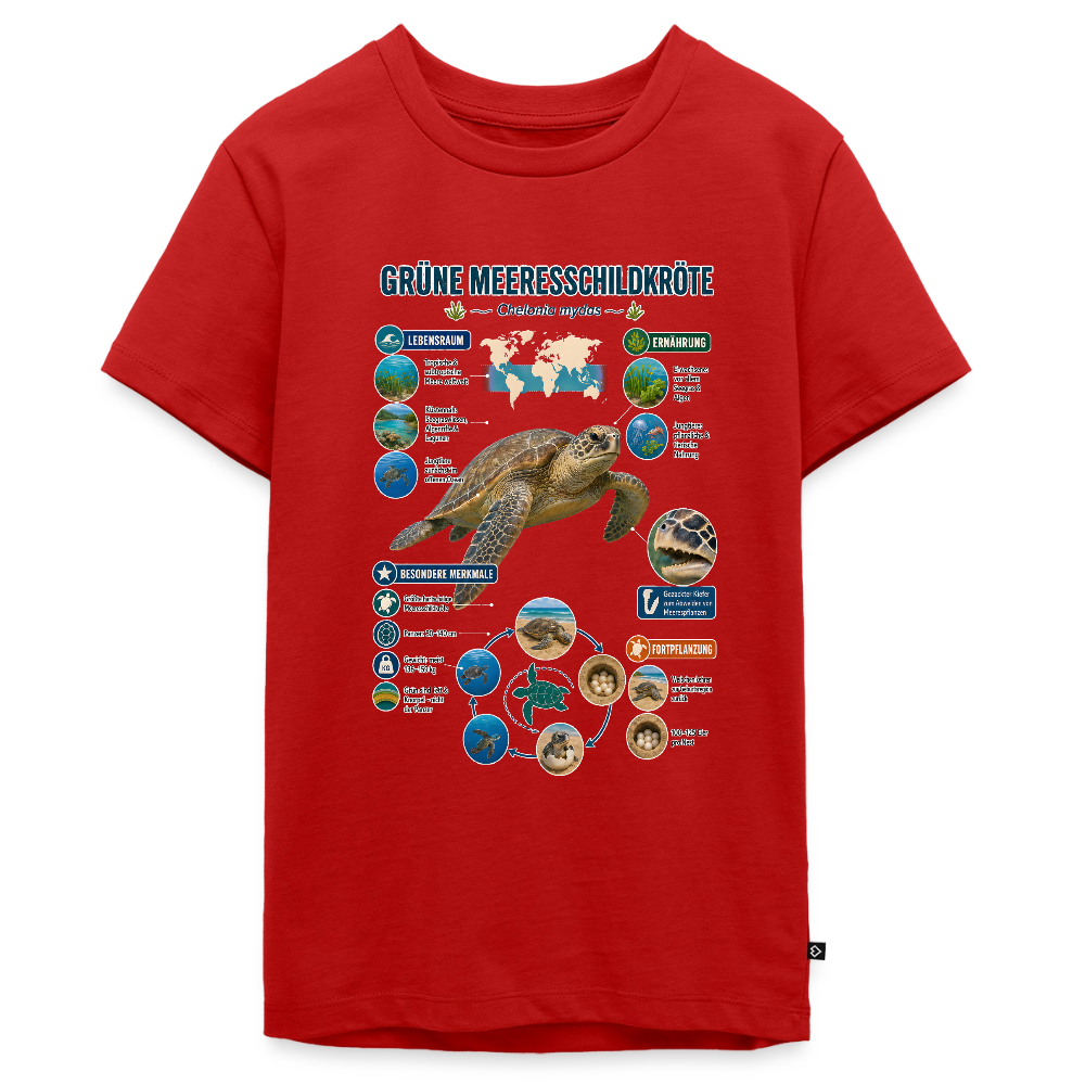 Grüne Meeresschildkröte Infografik – Faszinierende Fakten über den sanften Ozeanbewohner | Teenager Premium T-Shirt - Rot
