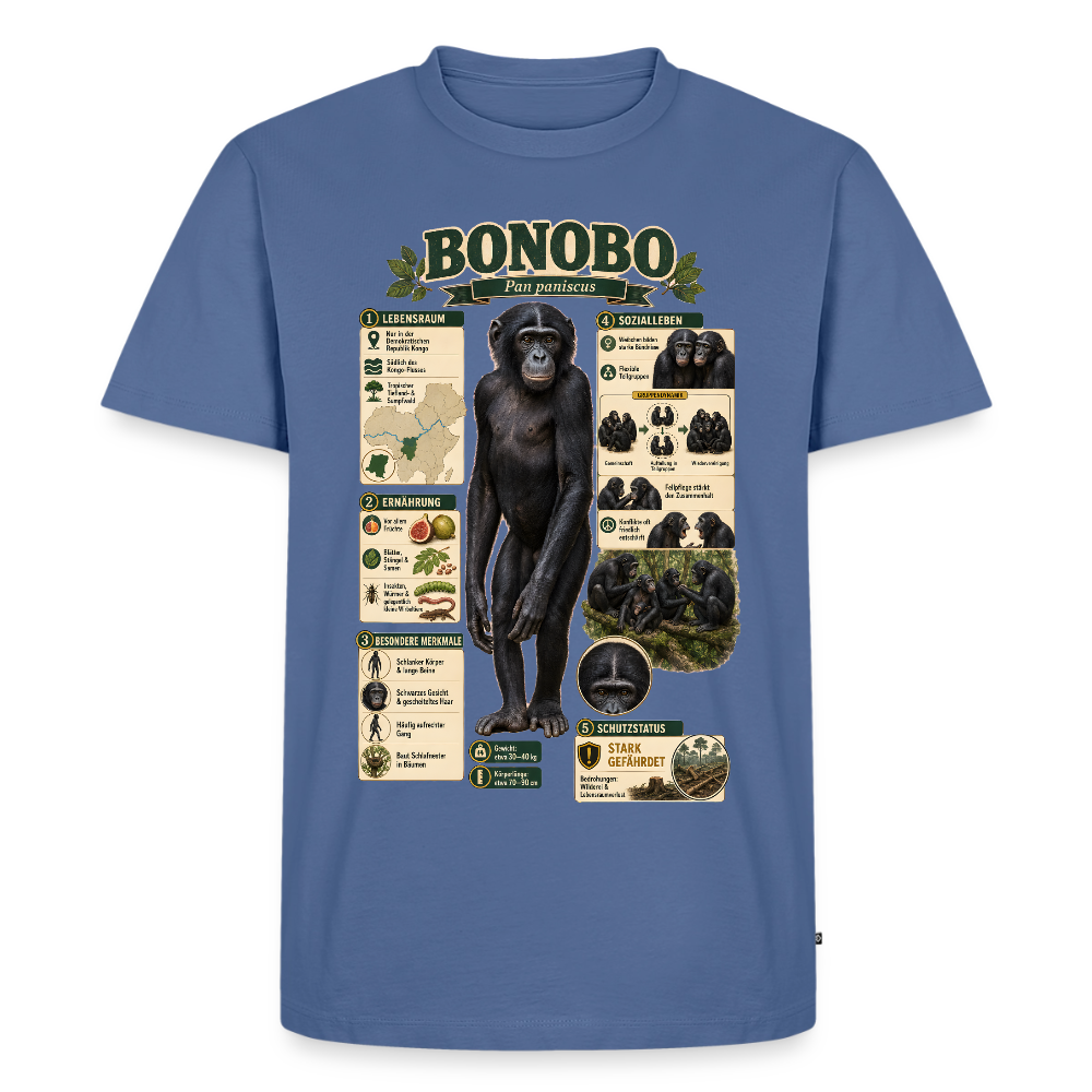 Bonobo Infografik – Faszinierende Fakten über unsere friedlichen Verwandten | Männer Premium T-Shirt - Taubenblau