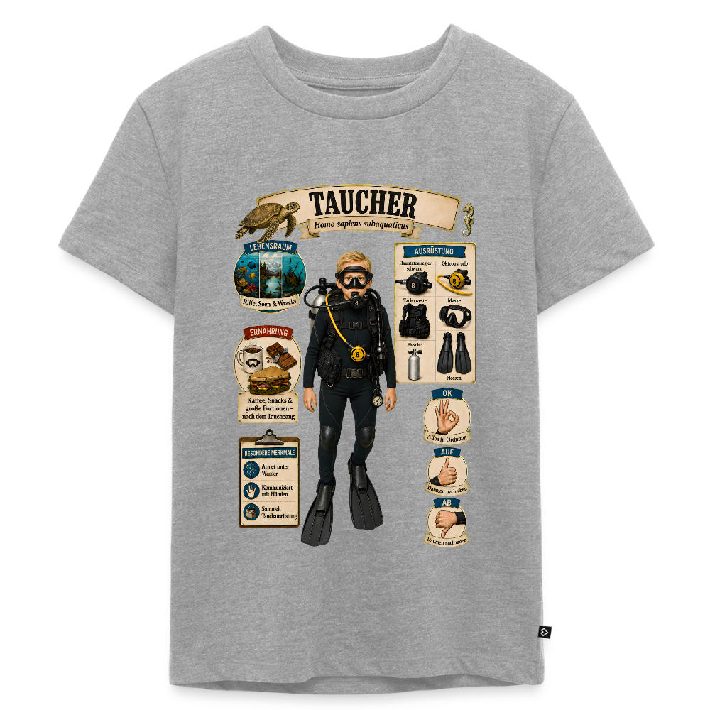 Kleiner Taucher – Homo sapiens subaquaticus | Kinder Premium T-Shirt - Grau meliert