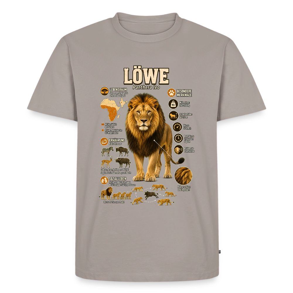 Löwe – König der Savanne | Tier-Infografik | Men’s Premium T-Shirt - Taupe