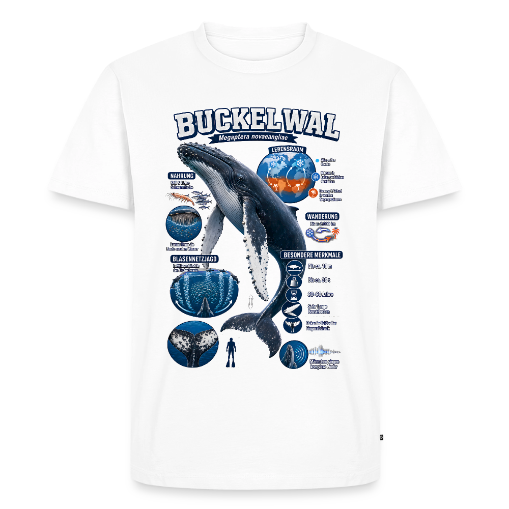 Buckelwal Infografik – Faszinierende Fakten über den Ozeanriesen | Männer Premium T-Shirt - Weiß
