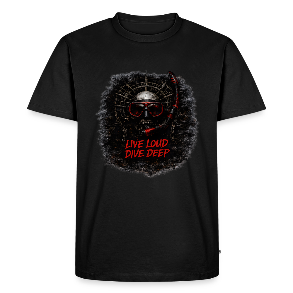 Live Loud Dive Deep – Taucher Totenkopf | Männer Premium T-Shirt - Schwarz