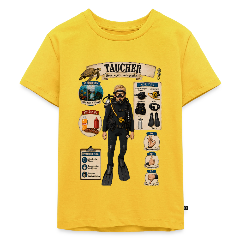 Kleiner Taucher – Homo sapiens subaquaticus | Kinder Premium T-Shirt - Sonnengelb