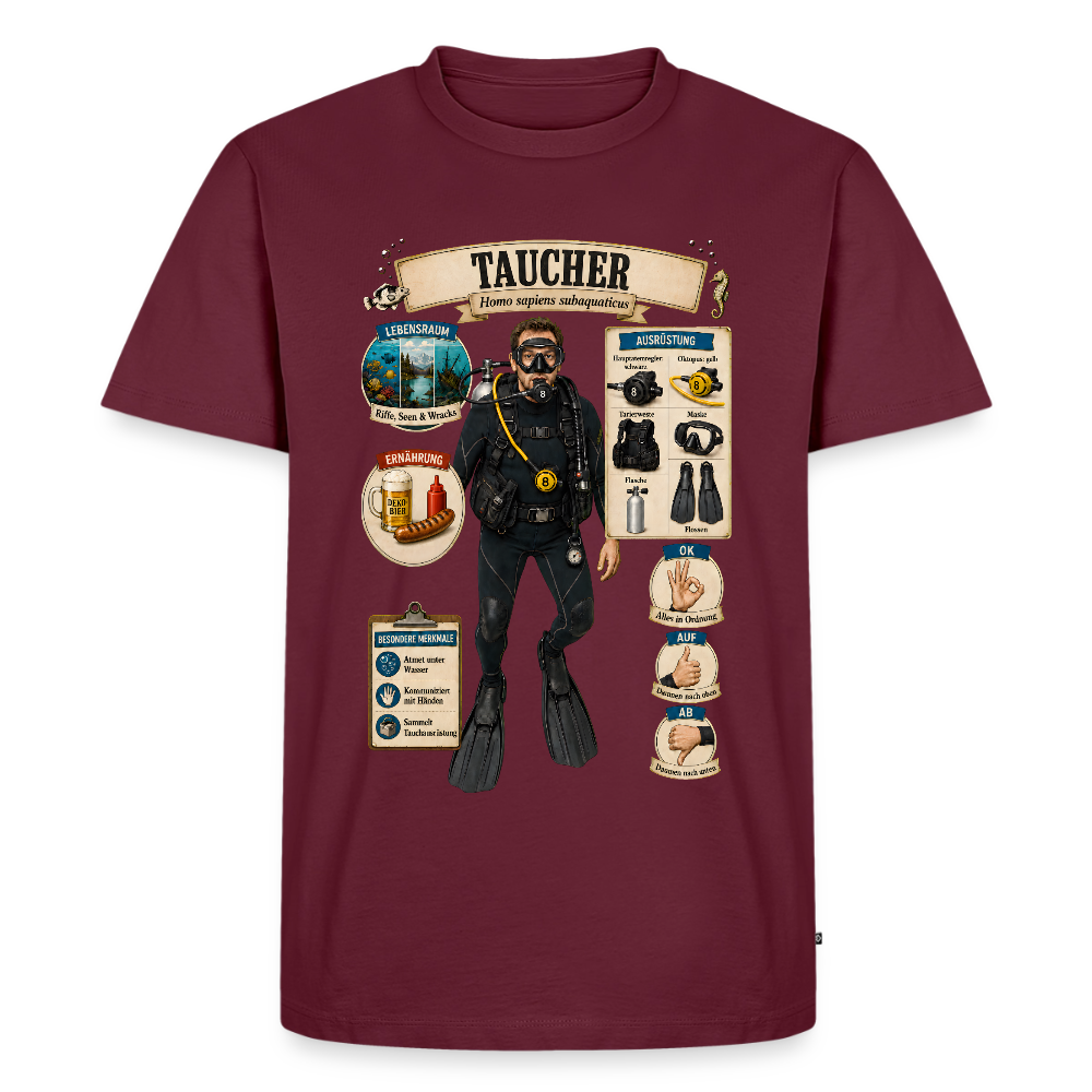 Taucher Infografik – Homo sapiens subaquaticus | Männer Premium T-Shirt - Burgunderrot