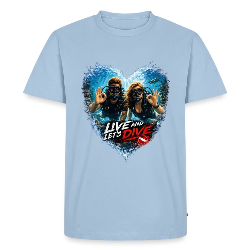 Live And Let's Dive Taucher Paar Herz | Männer Premium T-Shirt - Hellblau