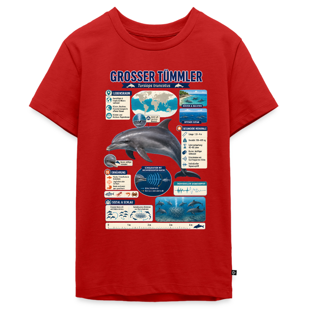 Großer Tümmler Infografik – Spannende Fakten über den intelligenten Delfin | Teenager Premium T-Shirt - Rot