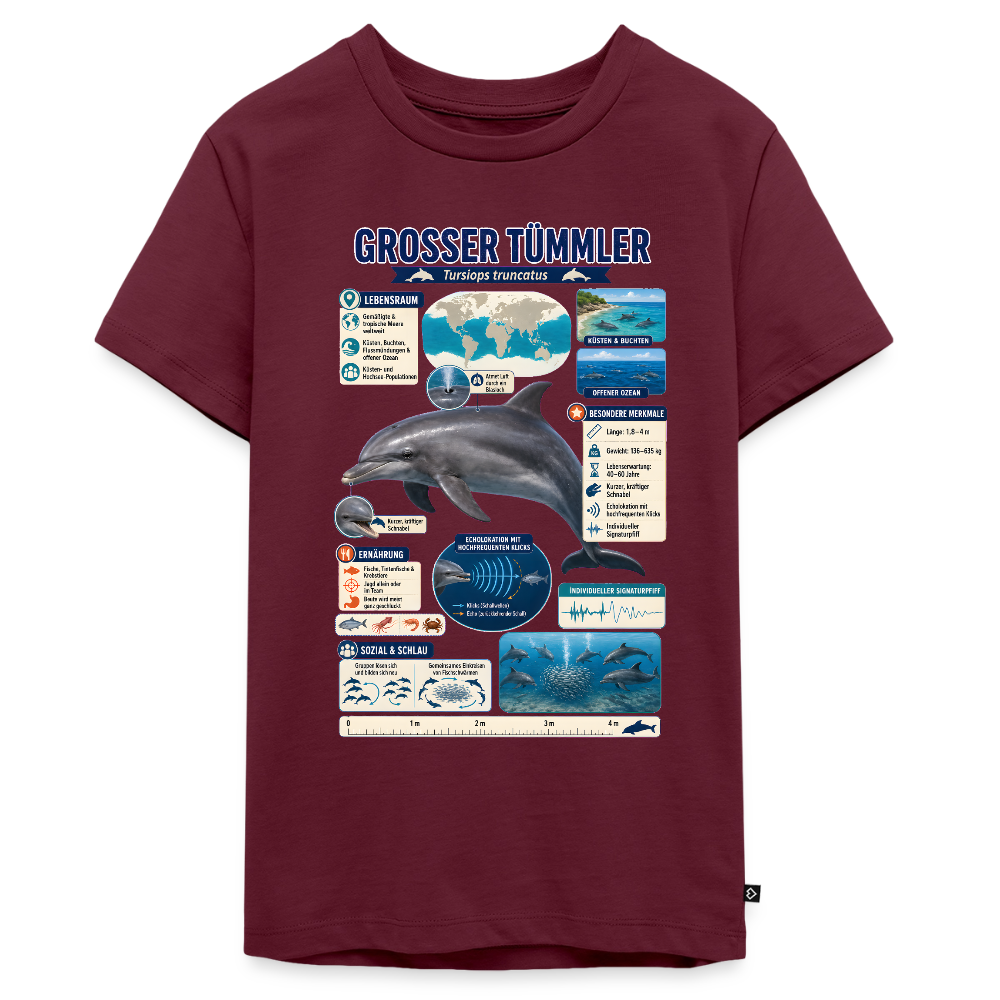 Großer Tümmler Infografik – Spannende Fakten über den intelligenten Delfin | Teenager Premium T-Shirt - Burgunderrot