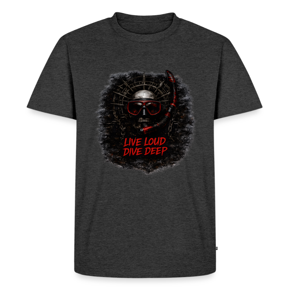 Live Loud Dive Deep – Taucher Totenkopf | Männer Premium T-Shirt - Anthrazit meliert