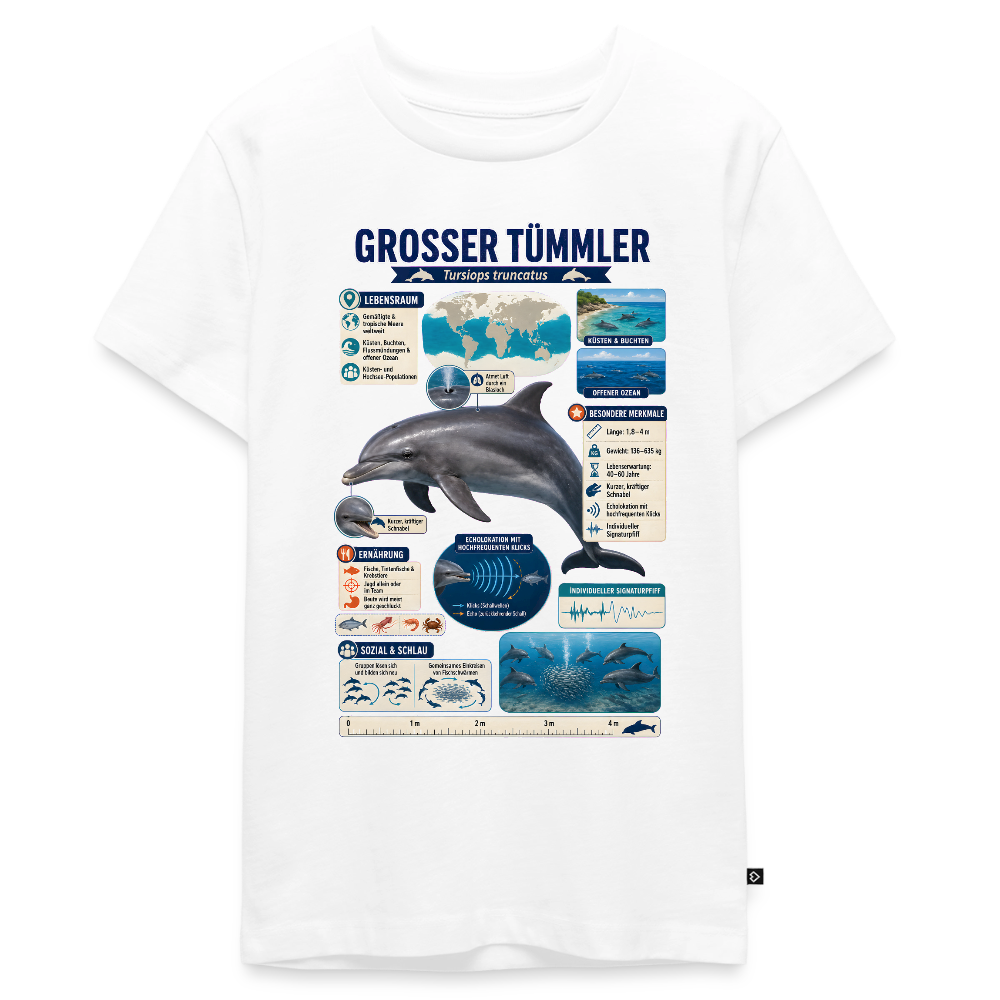 Großer Tümmler Infografik – Spannende Fakten über den intelligenten Delfin | Teenager Premium T-Shirt - Weiß
