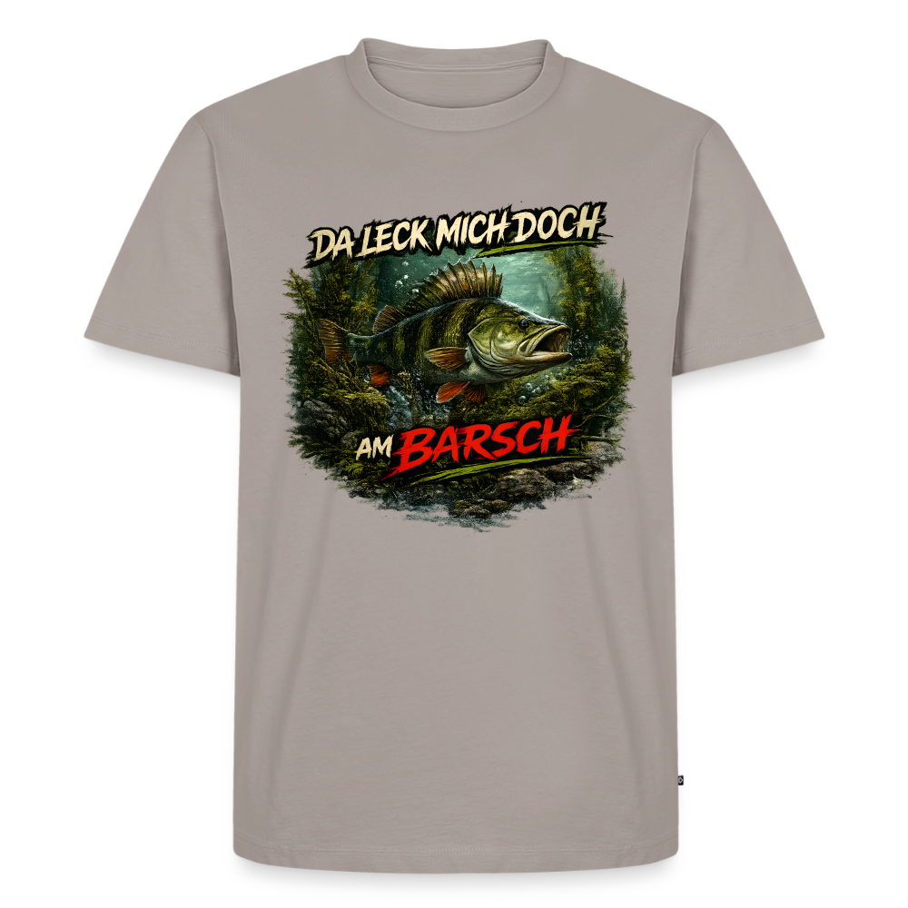 Da leck mich doch am Barsch – Deutscher Flussbarsch | Lustiges Angler Männer Premium T-Shirt - Taupe