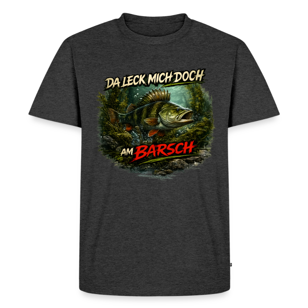 Da leck mich doch am Barsch – Deutscher Flussbarsch | Lustiges Angler Männer Premium T-Shirt - Anthrazit meliert