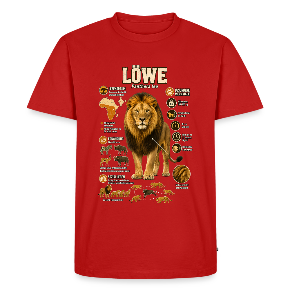 Löwe – König der Savanne | Tier-Infografik | Men’s Premium T-Shirt - Rot