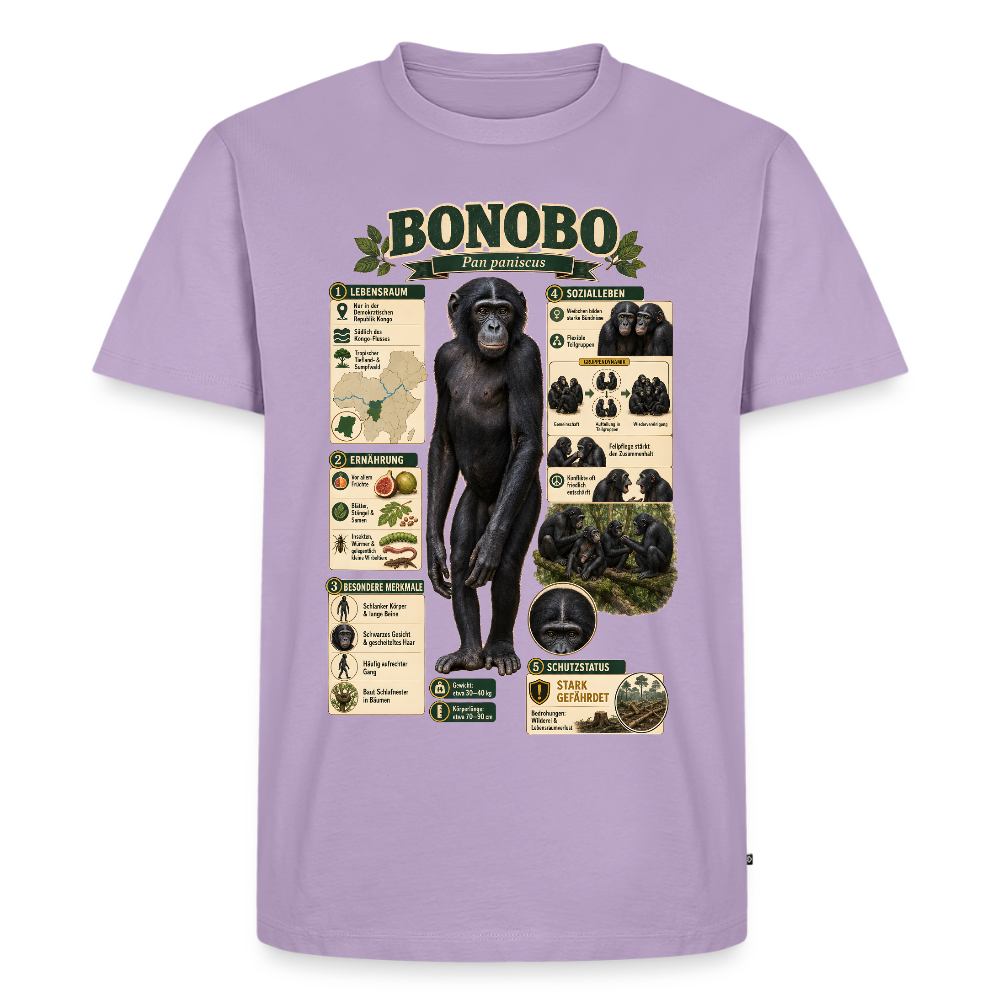 Bonobo Infografik – Faszinierende Fakten über unsere friedlichen Verwandten | Männer Premium T-Shirt - Lavendel