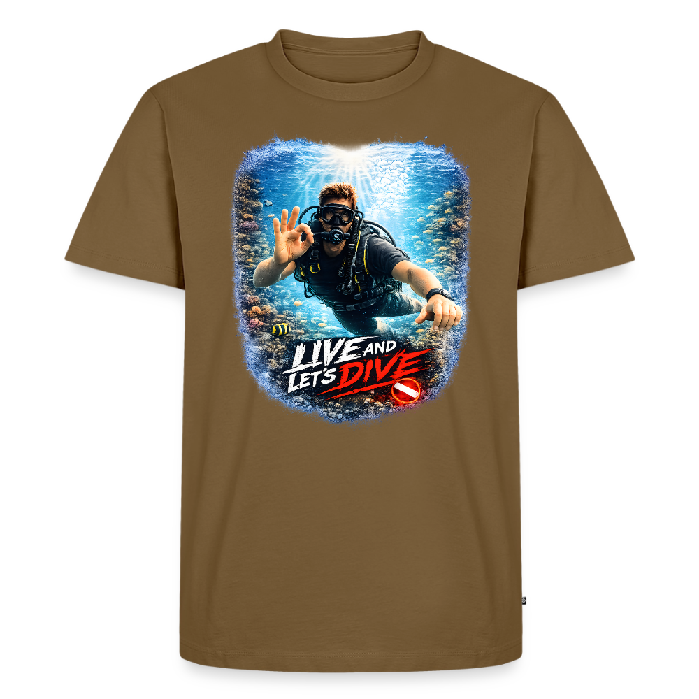 Live and Let's Dive | Tauchen | Männer Premium T-Shirt - Nussbraun