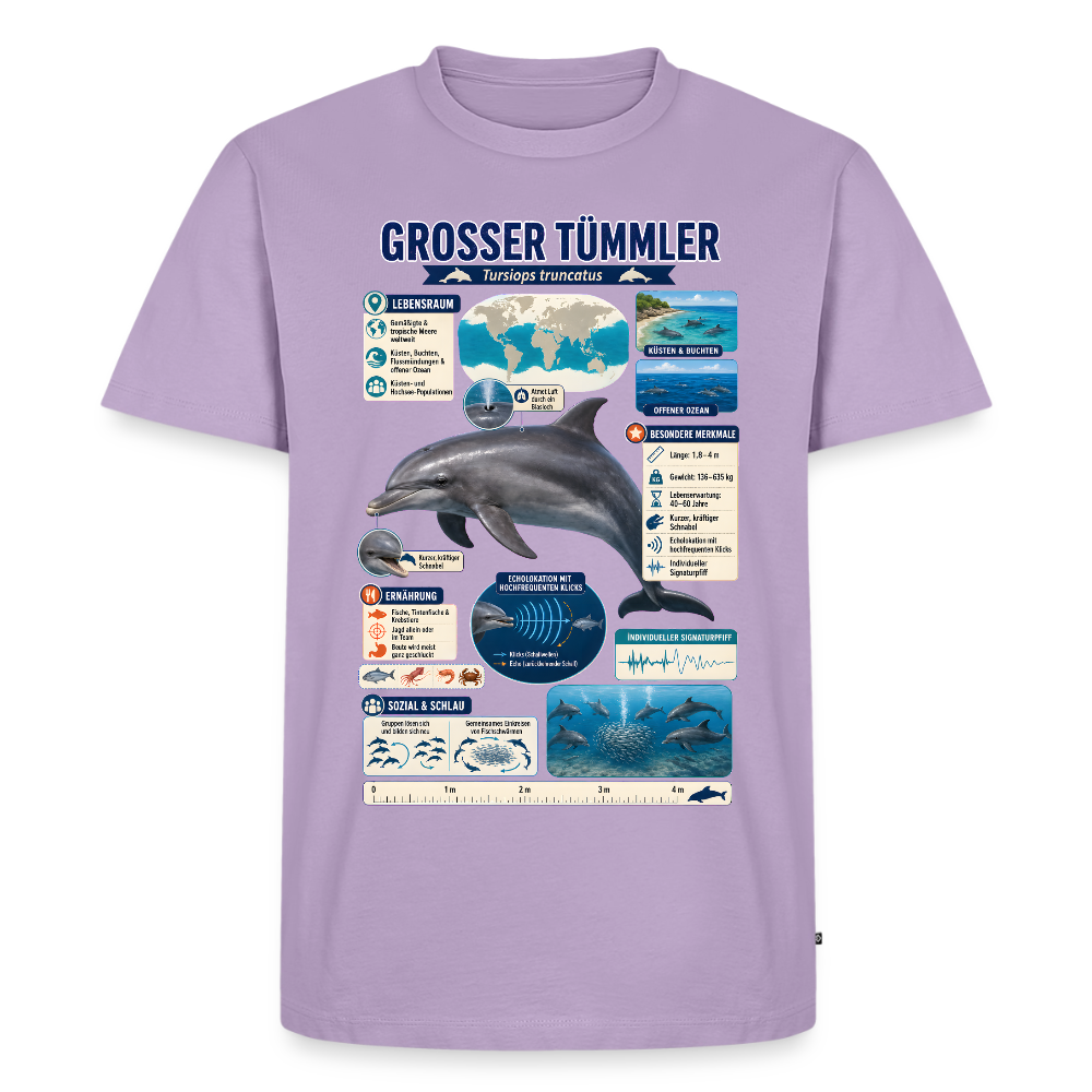 Großer Tümmler Infografik – Spannende Fakten über den intelligenten Delfin | Männer Premium T-Shirt - Lavendel
