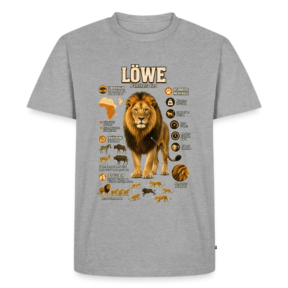 Löwe – König der Savanne | Tier-Infografik | Men’s Premium T-Shirt - Grau meliert